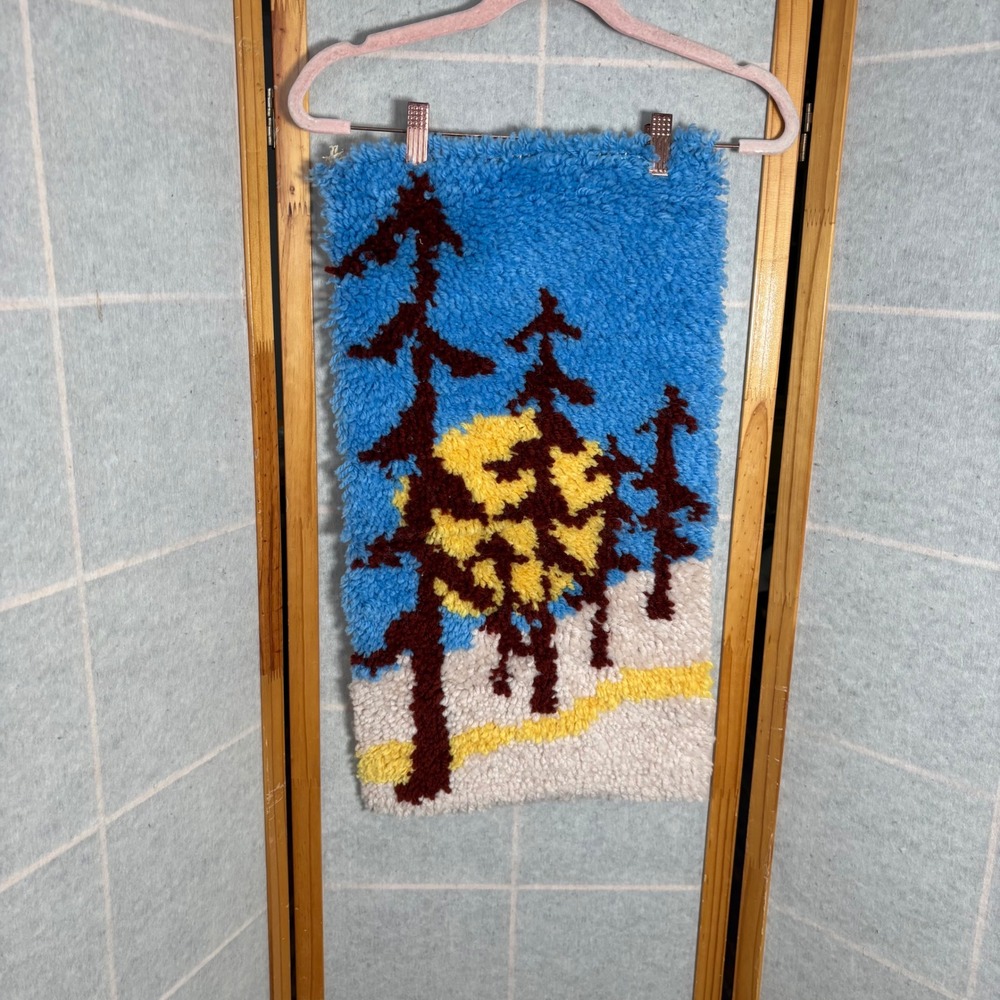 Vintage‎ Tufted Wall Hanging Art Trees Moon Sky Landscape Handmade Latch Hook